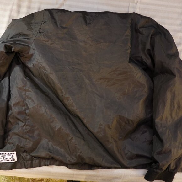 RARE 2000s Hot Topic RUDE Black Windbreaker Hood sz M CONDITION IN DESCRIPTION - Picture 5 of 6
